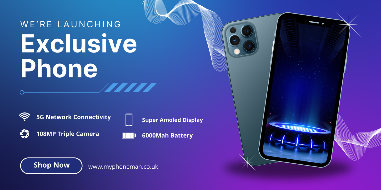 Blue Purple Modern Gradient We're Launching Exclusive Phone Banner