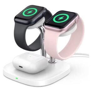 SwanScout 704A Dual Watch Charger Stand for Apple Watch Ultra 2 9 8 7 6 5 4 3 SE Wireless Charging Dock for AirPods 4 Pro 2 3